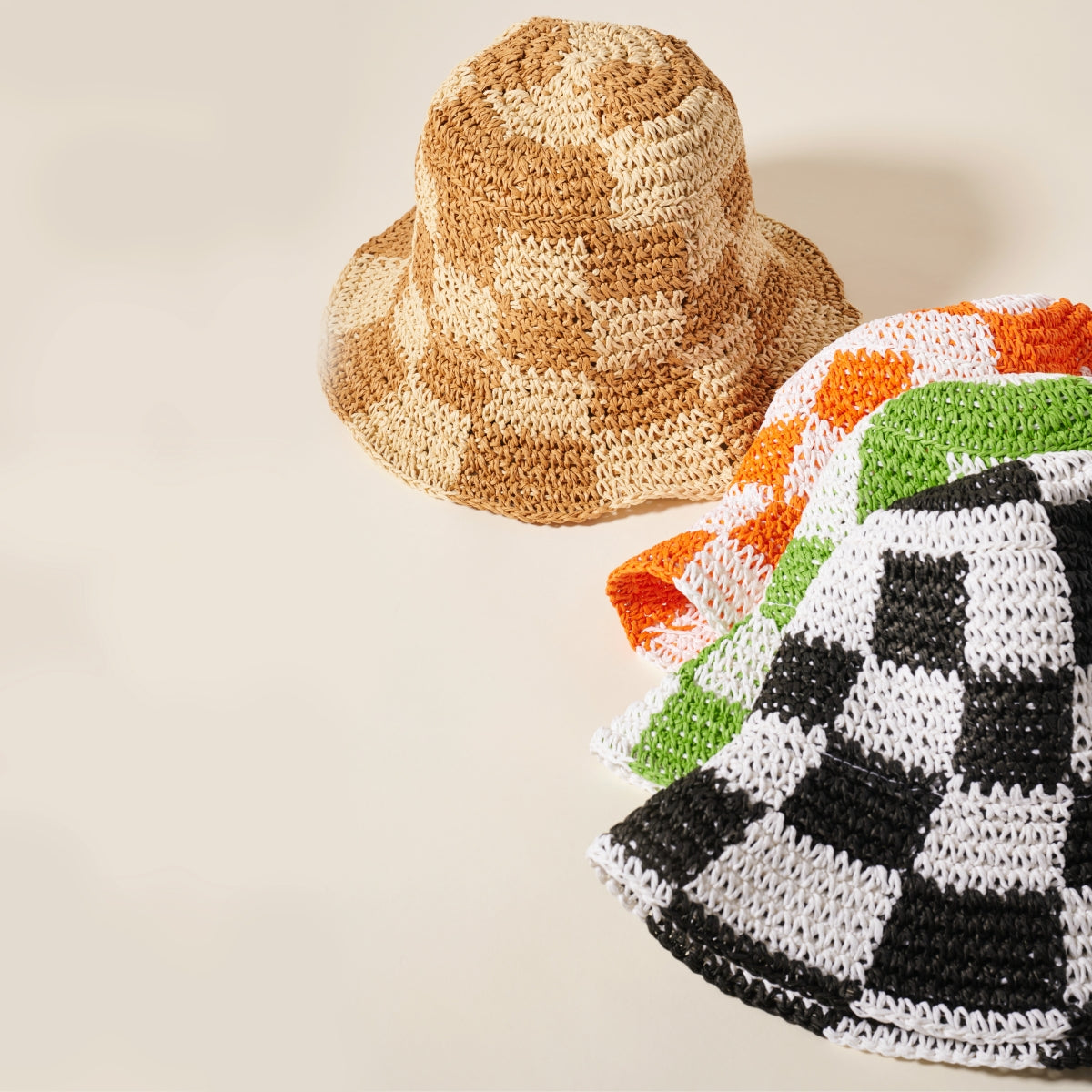 Checkered Straw Bucket Hat