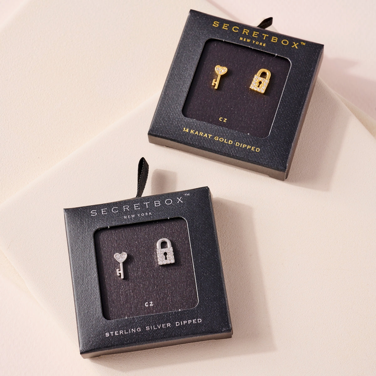 Lock & Key Gold Dipped Stud Earrings